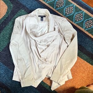 INC International Concepts Light Cream Draped Faux Leather Jacket